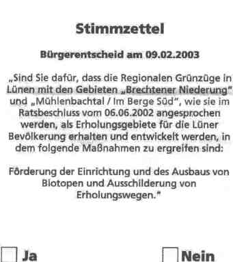 Stimmzettel Bürgerentscheid